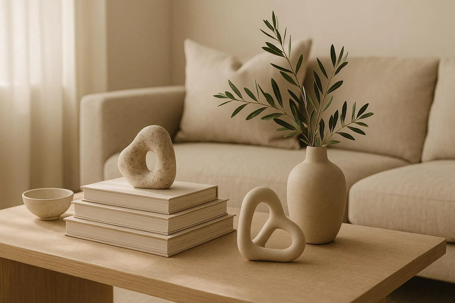Styled shelf with sculptural objects